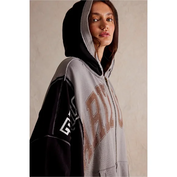 We The Free Free People Retro Remade Hoodie Washed Black Nwt - Picture 4 of 10